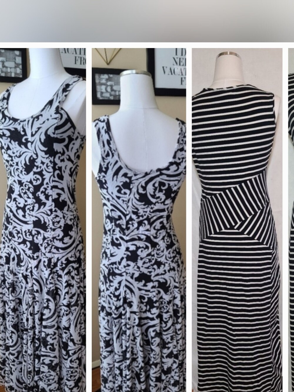 2 Black & White Patterned Sleeveless Maxi Dress Sz L